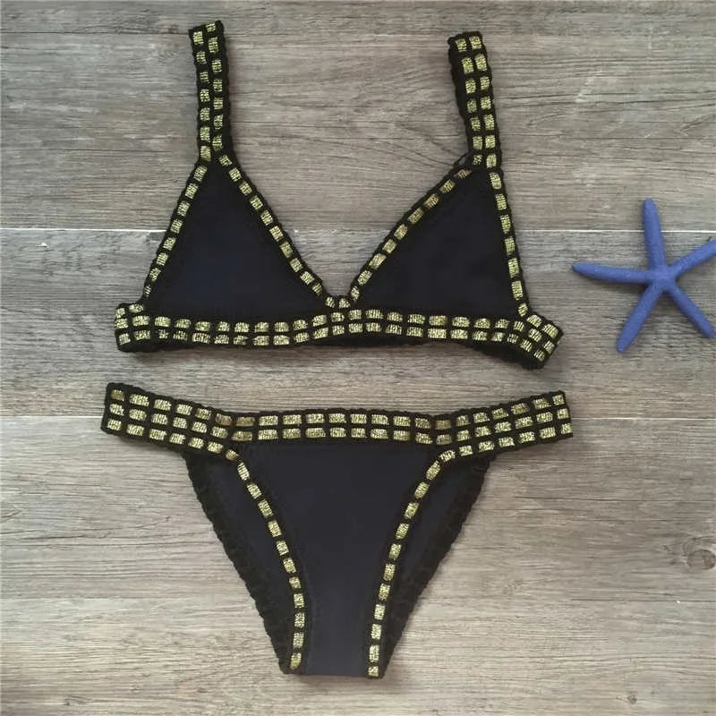 Hand Crocheted Bikini Knitted Splicing SWIMSUIT SET Plus Size Swimwear Women