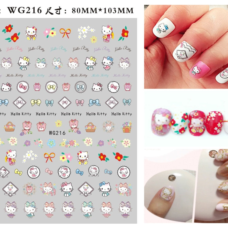 Sanrio 3D Stickers For Nails Nail Art Supplies Cartoon Hello Kitty Cinnamoroll Nail Stickers Nail Decoration Anime Nail Decals WG216