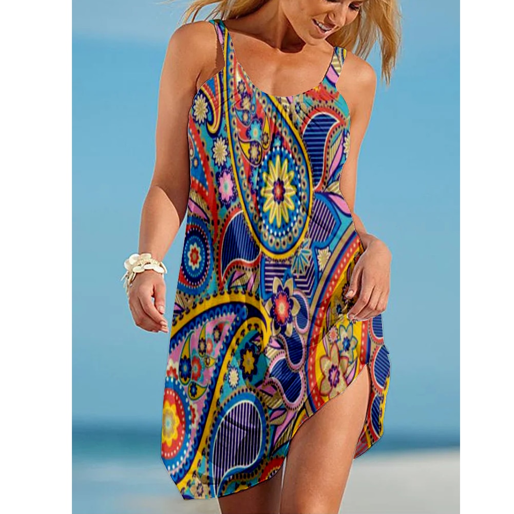 Sexy Beach Dress Nature Scenery 3D Print Strap Dresses Sleeveless Print Dresses AQDWS107883SJ3346