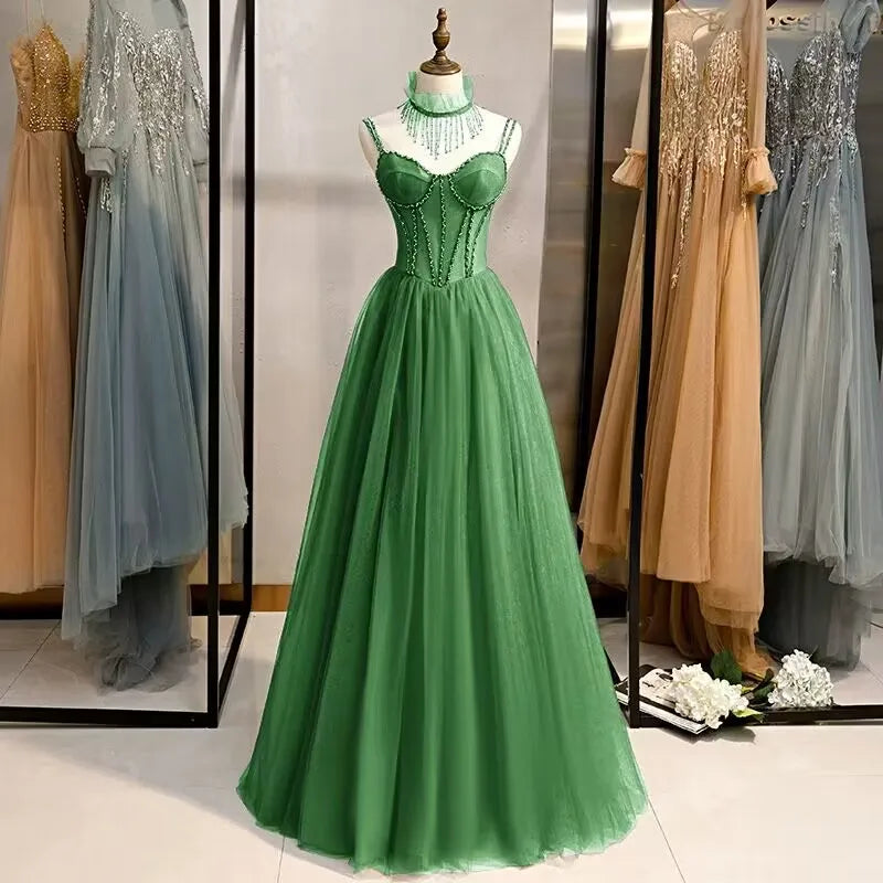 Prom Party Dresses Sexy See-Through Bodice Floor Length Evening Dress Formal Occasion Gown