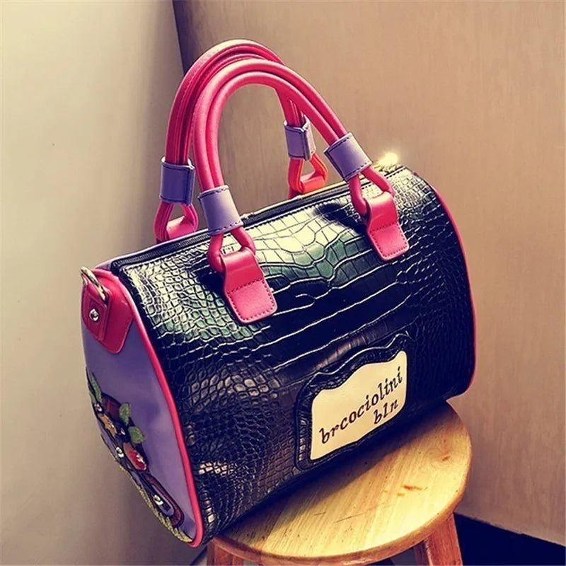 Super Women Handbag Shoulder Boston Bag tote Italian PU Leather Bags Sac A Main Borse Candy Color Luxury Handbags Black