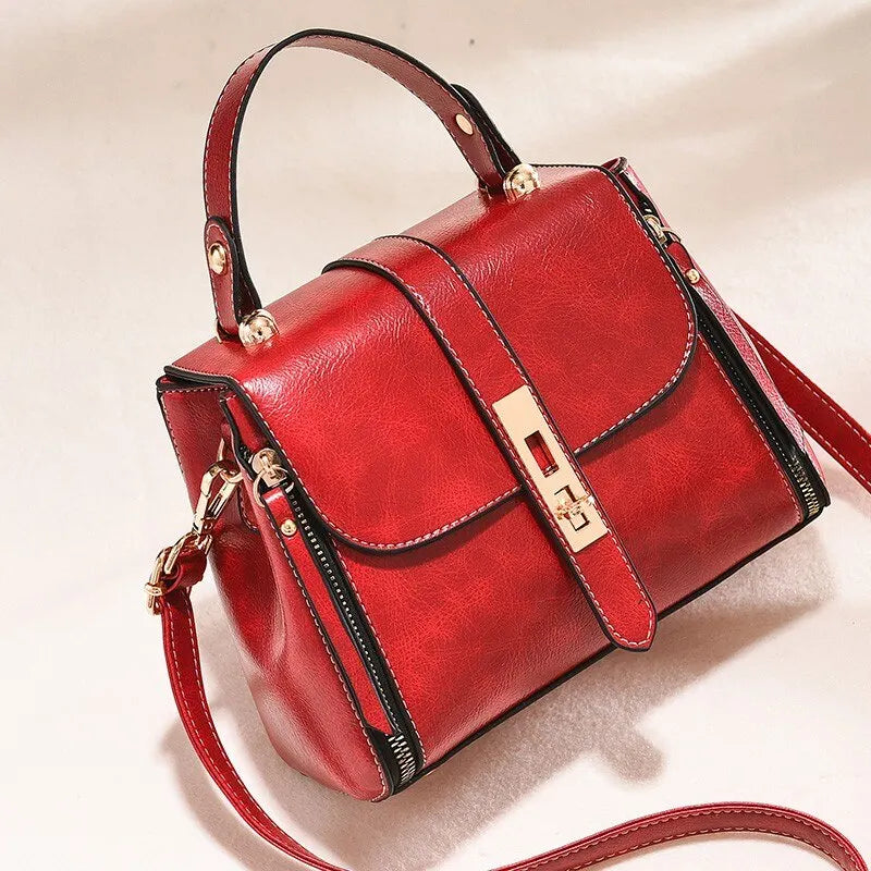Women Flap Square Purses and Handbags Twist Lock Shoulder Bag Solid Color Crossbody Female Messenger Bag Casual Hobo Bags Red