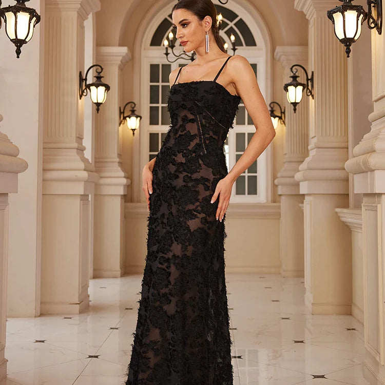 Formal Occasion Dresses Maxi Black Appliques Dresses for Dancing Parties Long Elegant and Beautiful Women Dress