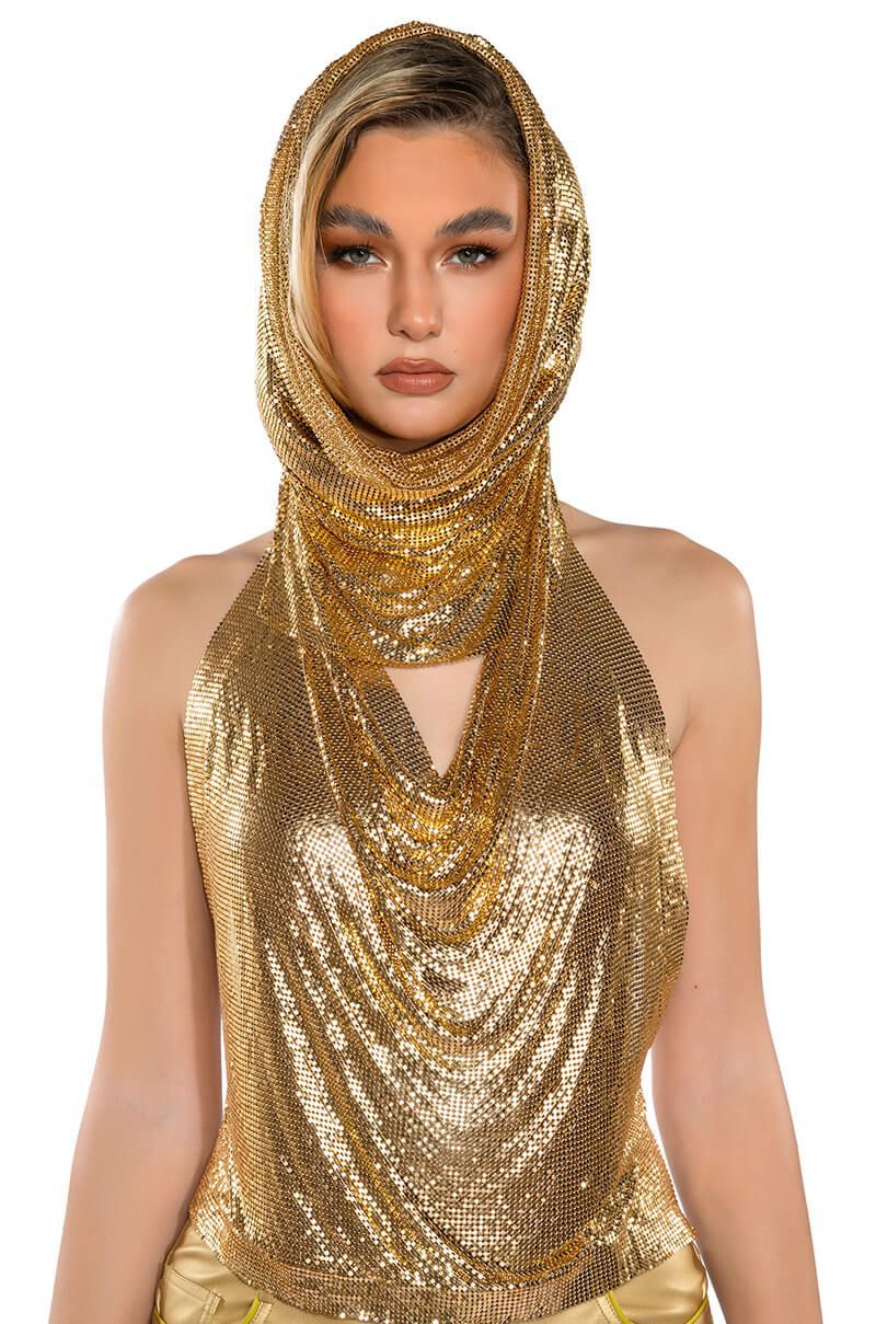 Women Metal Sequins Tank Top With Turban 2 Piece Sexy V Neck Backless Suspender Top Rave Festival Party Nightclub Camisole