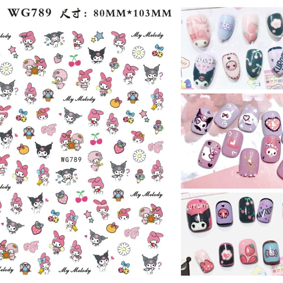Sanrio 3D Stickers For Nails Nail Art Supplies Cartoon Hello Kitty Cinnamoroll Nail Stickers Nail Decoration Anime Nail Decals WG789 1
