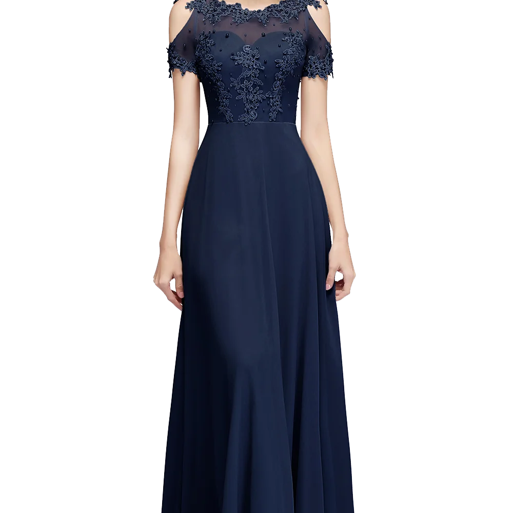 Bridesmaid Dress Pearl Beads Illusion Short Sleeve Boho Formal Party Guest Gowns Chiffon A Line Dresses Women