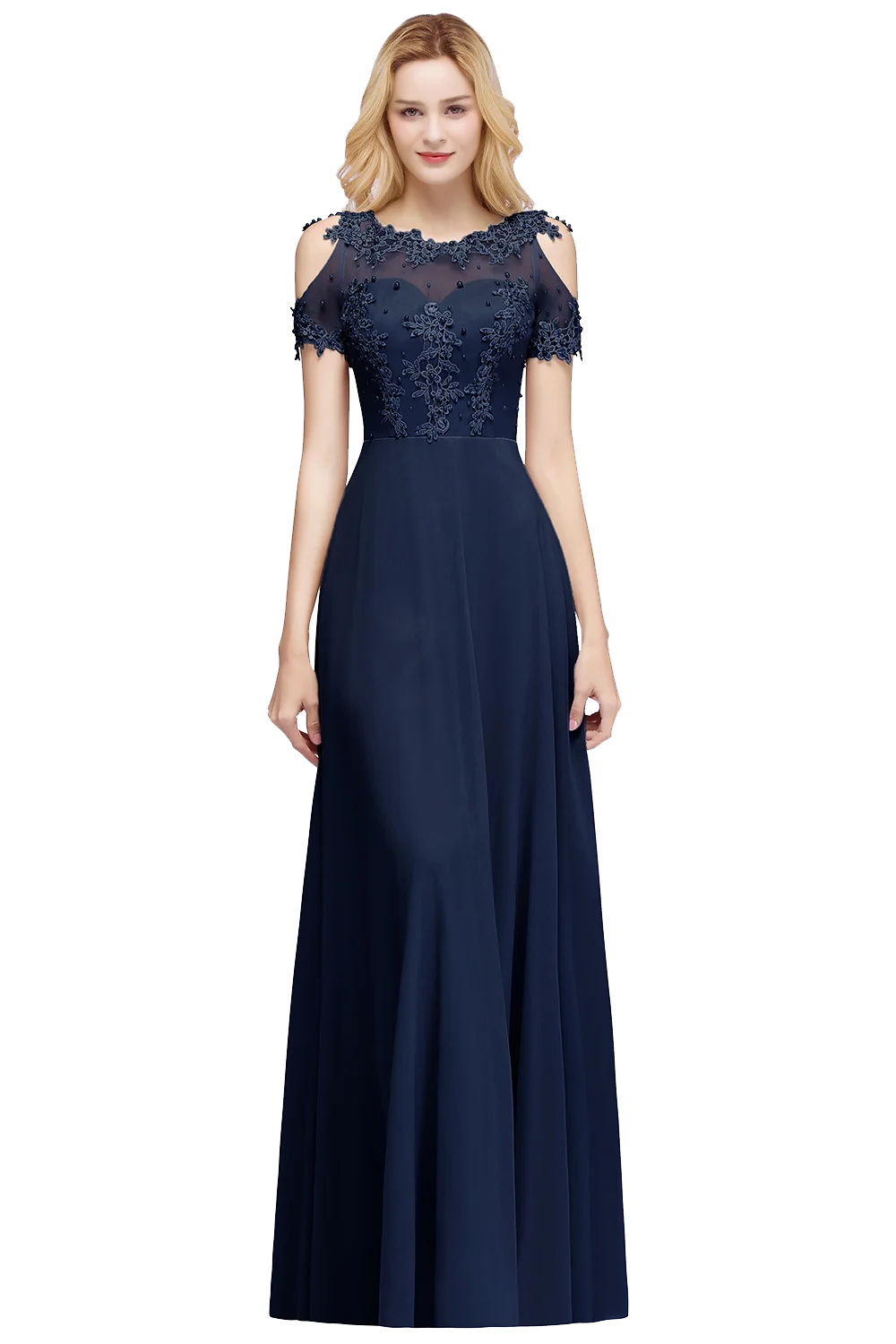 Bridesmaid Dress Pearl Beads Illusion Short Sleeve Boho Formal Party Guest Gowns Chiffon A Line Dresses Women