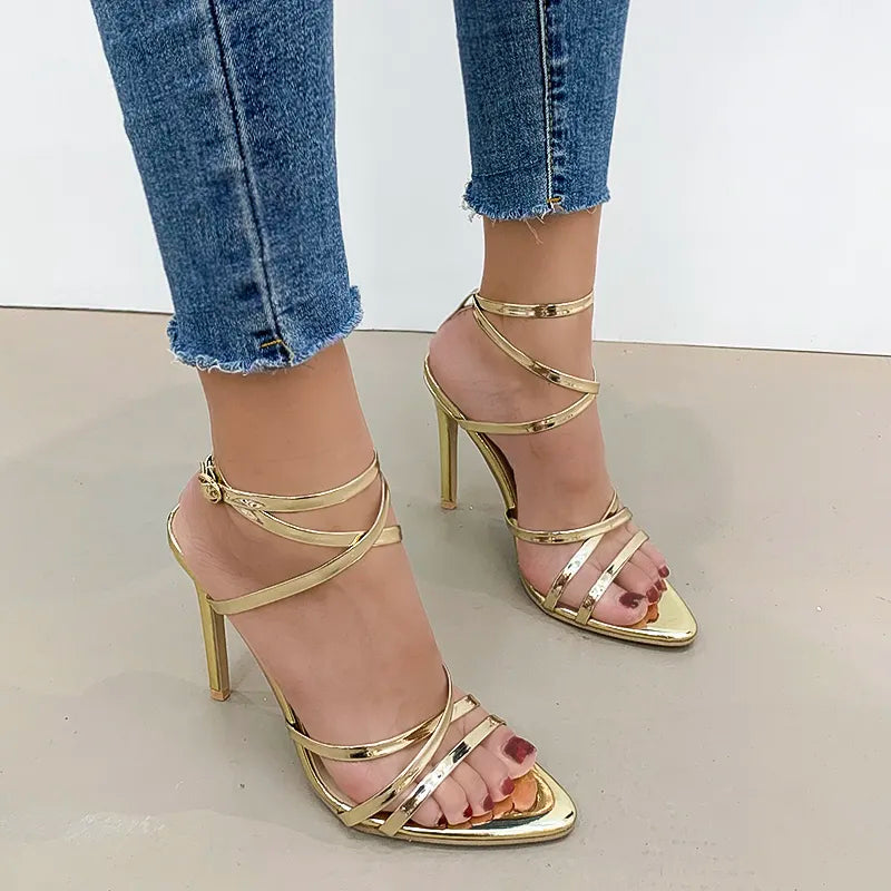Fine High Heels Sandals Footwear Cross-tied Ankle Strap Summer Sandals Shoes Women Female Sexy Shoes Women Party