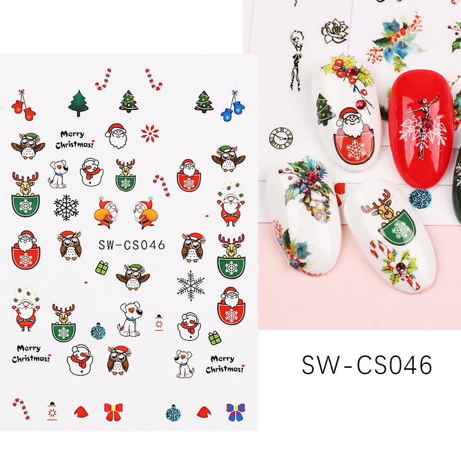 Snow Bird Winter Autumn Nail Art Stickers Maple Leaf Cotton Flower Fall Design Line Adhesive Sliders Manicure Decoration JINO-48 SW-CS046