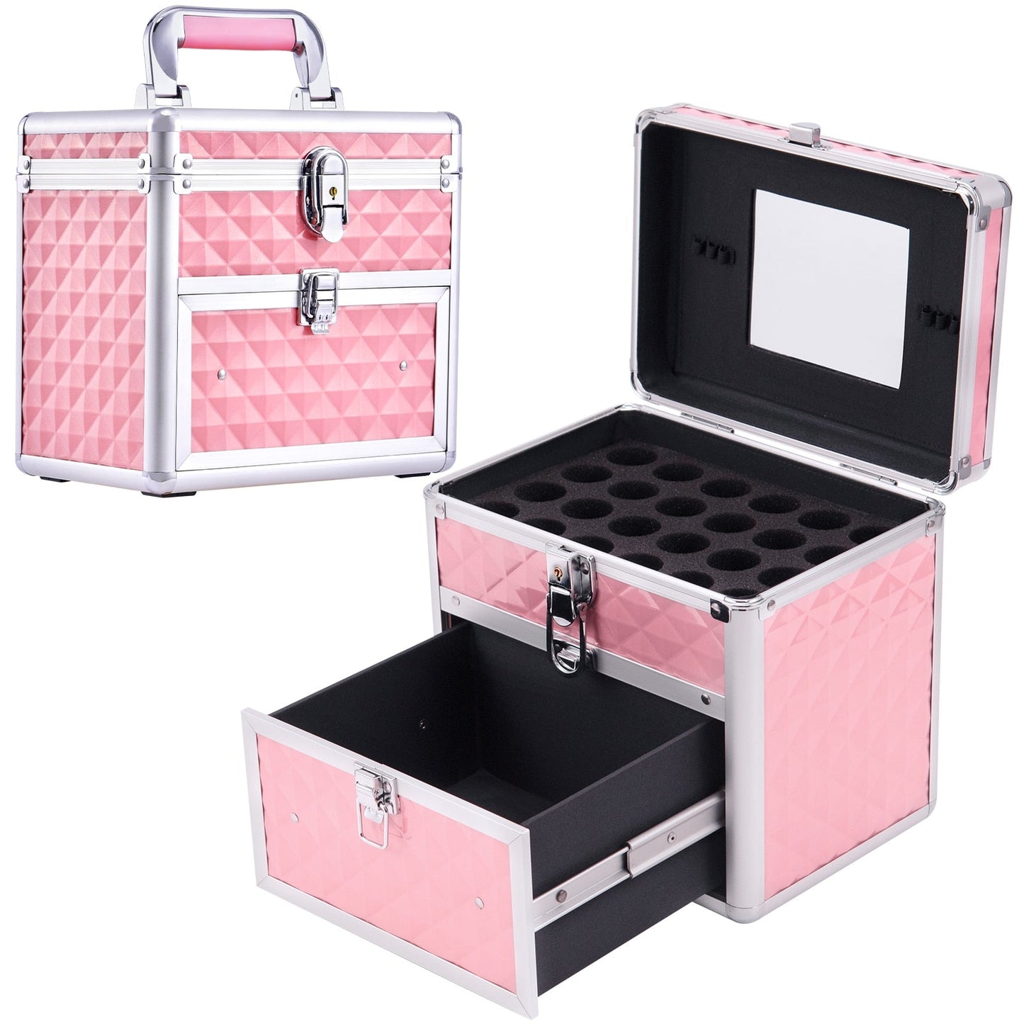 Boîte de maquillage Portable en alliage, mallette de maquillage pour vernis à manucure, organisateur de rangement, valise de beauté avec tiroir miroir pour technologie des ongles 