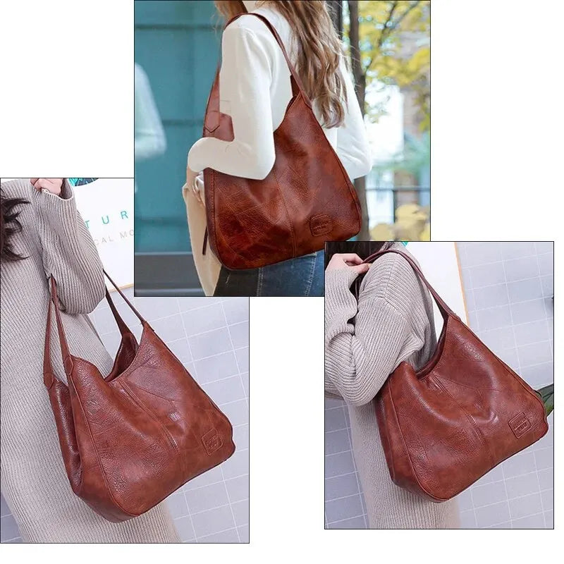 Vintage Women's Bag Leather Large Capacity Marble Grain Women's Shoulder Bag Daily Commuter Handbag