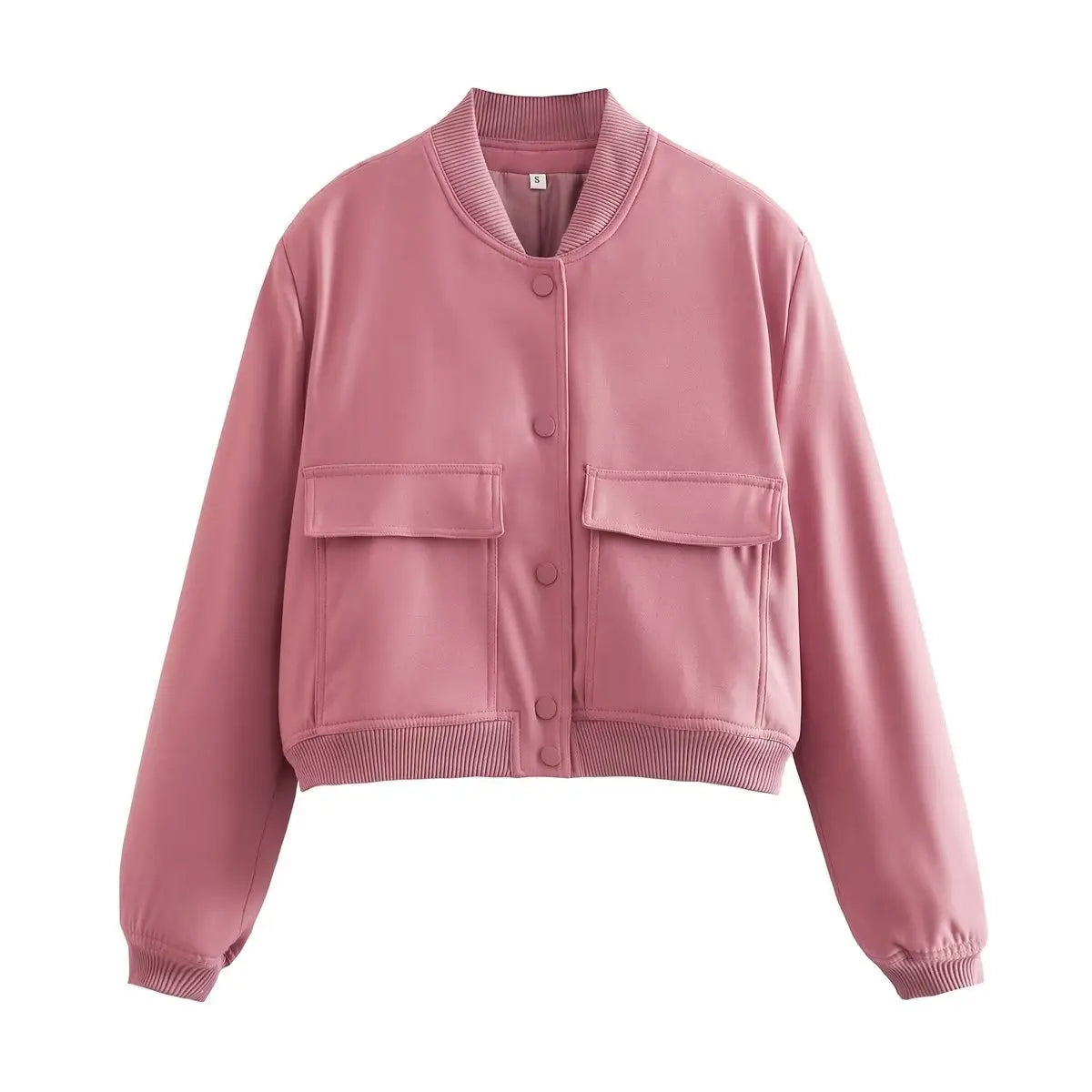 Willshela Women Fashion Solid Bomber Jackets Coat With Pockets V-Neck Single Breasted Long Sleeves Female Chic Lady Outfits Pink