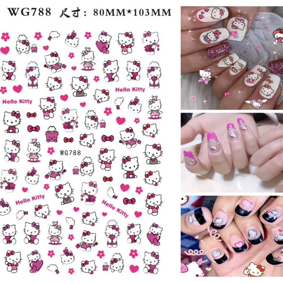 Sanrio 3D Stickers For Nails Nail Art Supplies Cartoon Hello Kitty Cinnamoroll Nail Stickers Nail Decoration Anime Nail Decals WG788