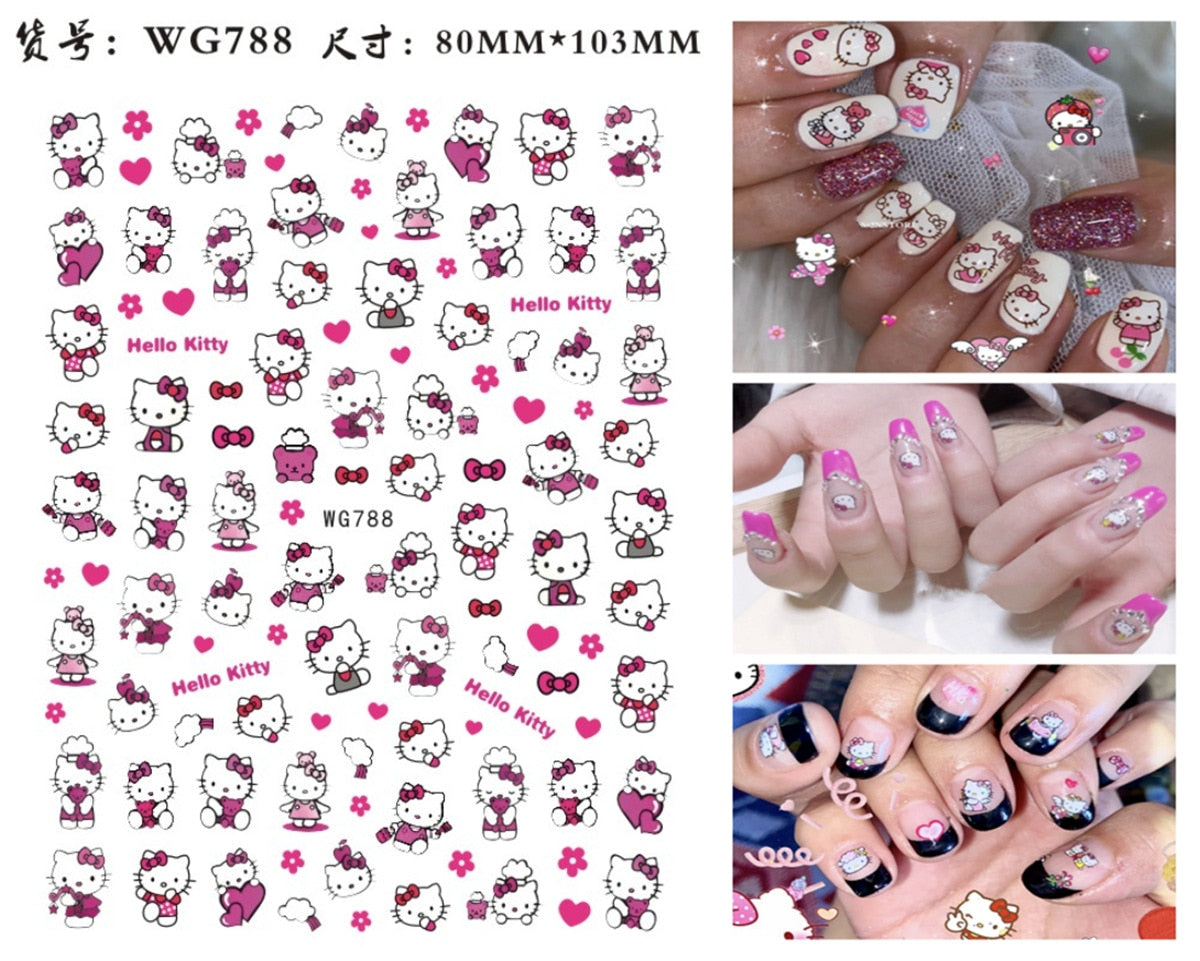Sanrio 3D Stickers For Nails Nail Art Supplies Cartoon Hello Kitty Cinnamoroll Nail Stickers Nail Decoration Anime Nail Decals WG788