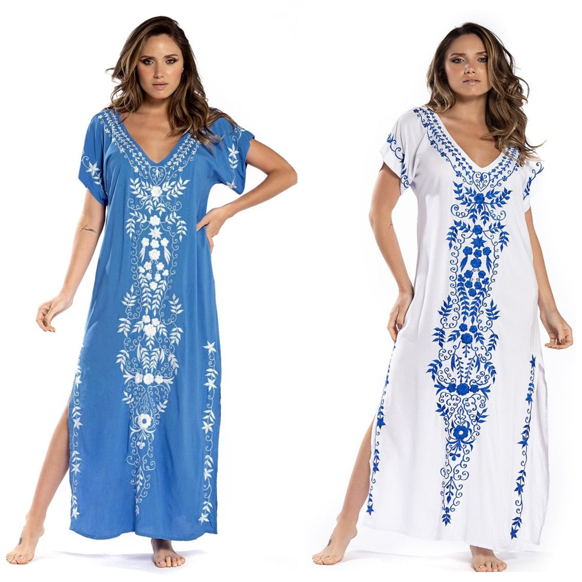 Robe De Plage Embroidery Beach Cover Up Sarong Women Beach Pareo Tunic For Beach Swimwear