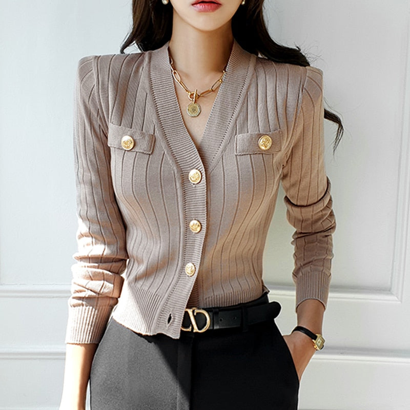 Cardigan de luxe à manches longues pour femmes coréennes, pull élégant assorti avec tout, manteau supérieur tricoté, printemps automne 