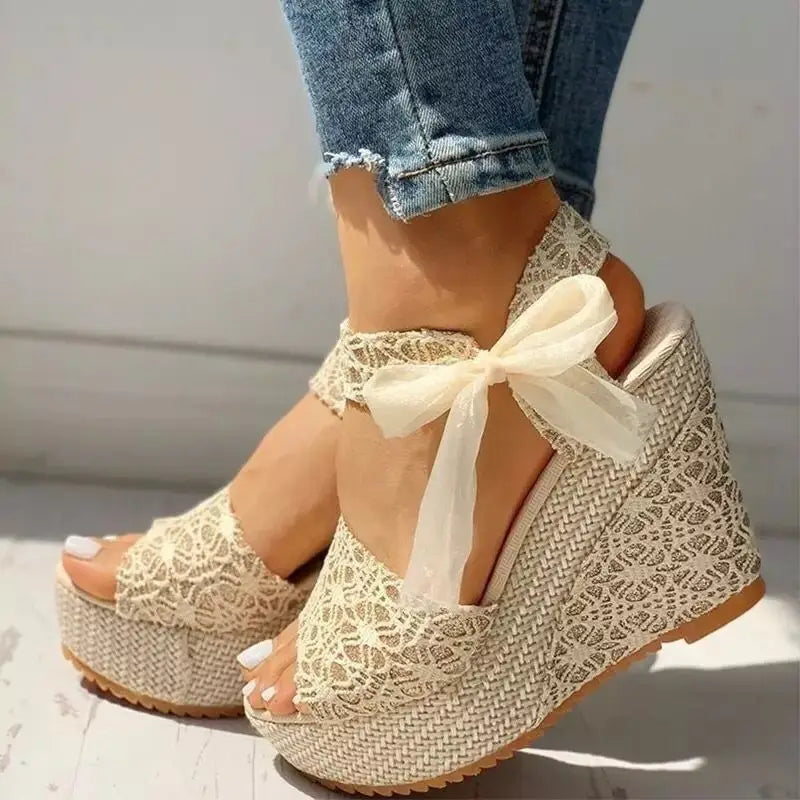 Women sandals Lace Leisure Women Wedges Heeled Women sandals Summer Sandals Party Platform High Heels Shoes Woman