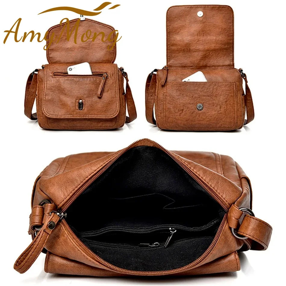 Women Fashion Leather Handbag Purses Female Retro Shoulder Crossbody Messenger Bag Luxury Designer Sac for Ladies