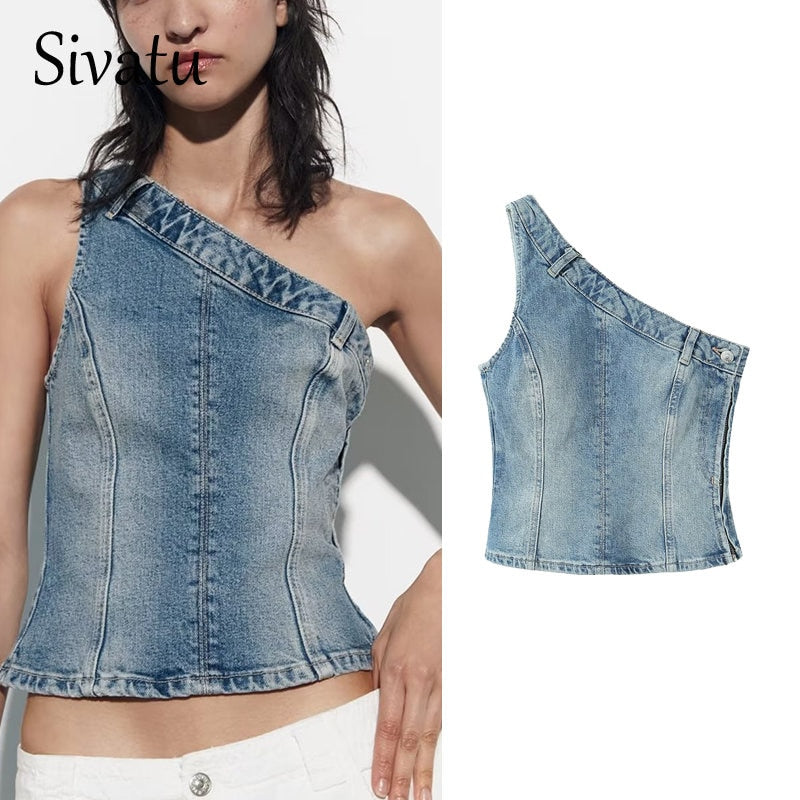 Traf Women's Corset Crop Top Y2k Streetwear Summer Women's Clothing - Vitage Denim Croo Top Women Vest 2024