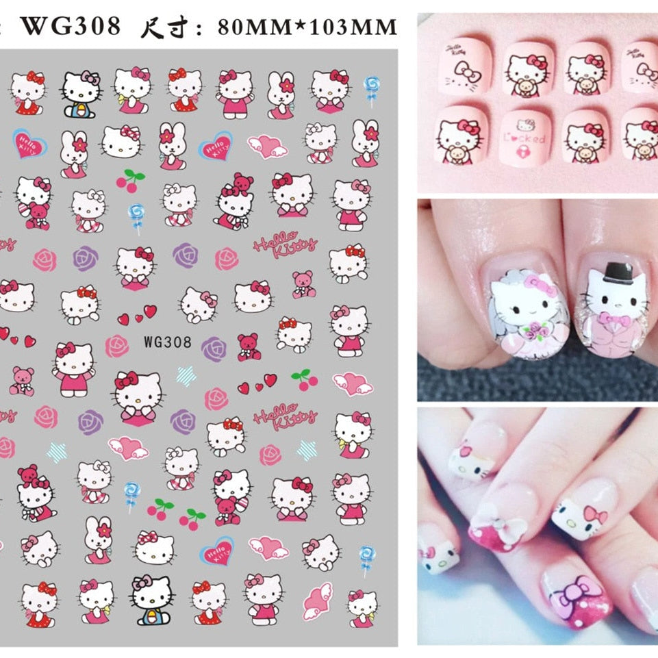 Sanrio 3D Stickers For Nails Nail Art Supplies Cartoon Hello Kitty Cinnamoroll Nail Stickers Nail Decoration Anime Nail Decals WG308
