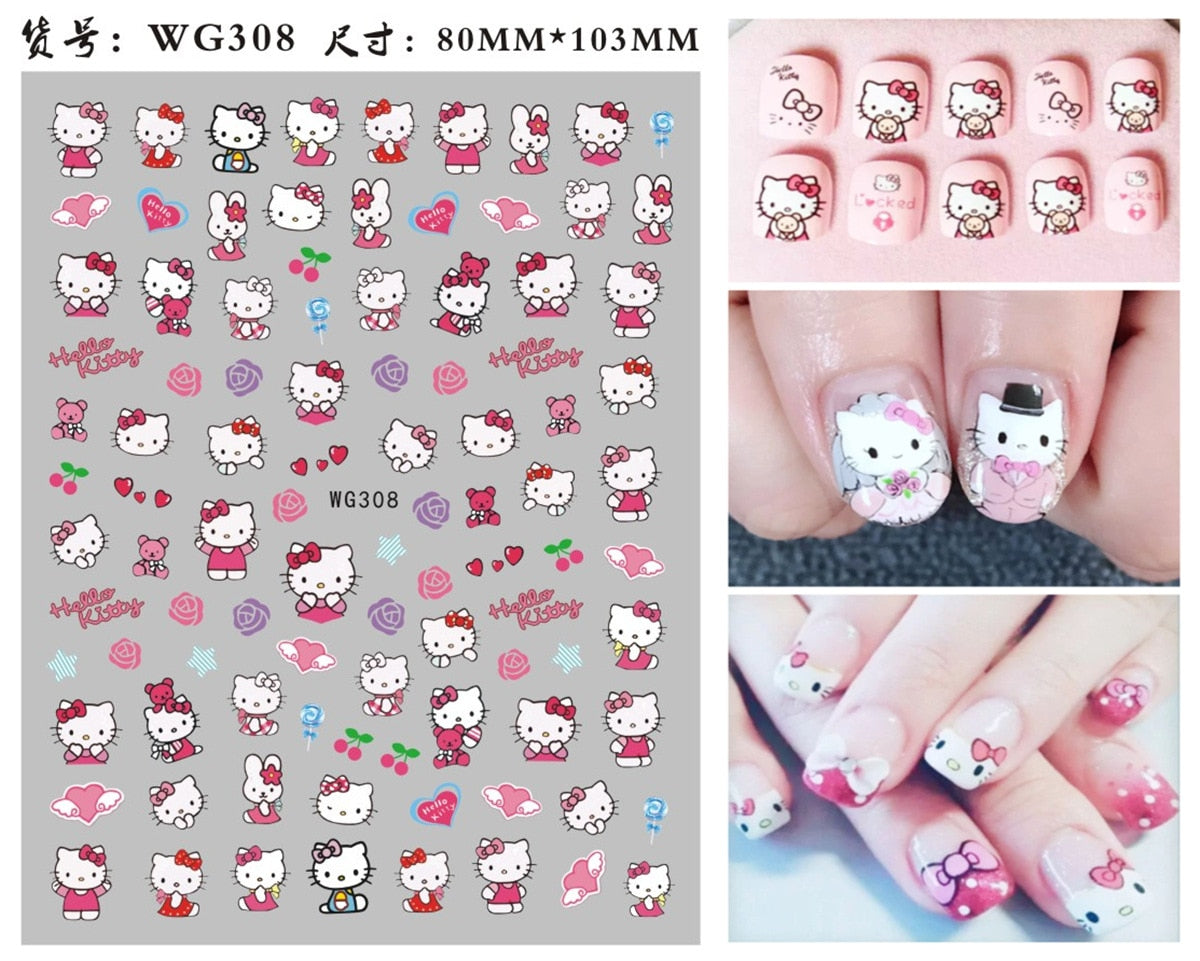 Sanrio 3D Stickers For Nails Nail Art Supplies Cartoon Hello Kitty Cinnamoroll Nail Stickers Nail Decoration Anime Nail Decals WG308