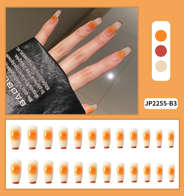 Sea Wave Carp Japanese Style Doodle False Nails Detachable Nude Pink Long Coffin Fake Nails with Glue Full Cover Press on Nails MT591JP2255B3