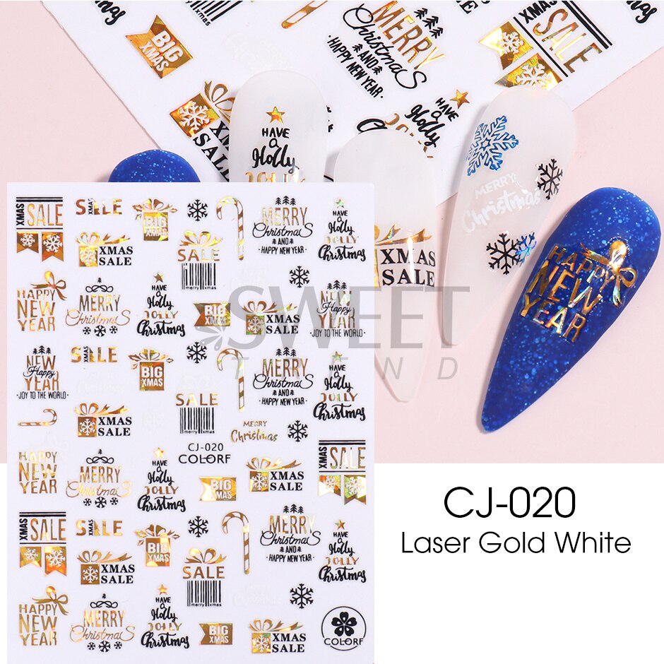 Snow Bird Winter Autumn Nail Art Stickers Maple Leaf Cotton Flower Fall Design Line Adhesive Sliders Manicure Decoration JINO-48 CJ-020 White Gold