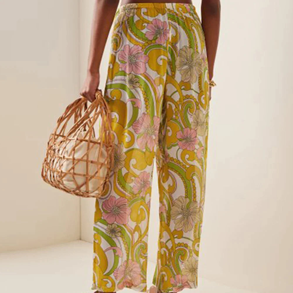 Yellow Printed Patchwork Swimsuit Women Three-Piece Swimwear High Waist Slim Fit Strap Bikini Sexy Fashion Beachwear Backless