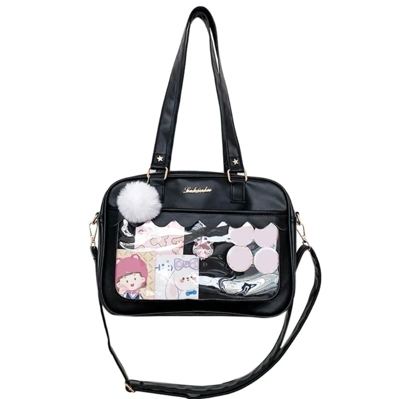 Japanese Shoulder Bag For Women PU Leather Itabag Transparent Bag JK Tote Bag Handbags Preppy Bag ita bag Crossbody Bag black