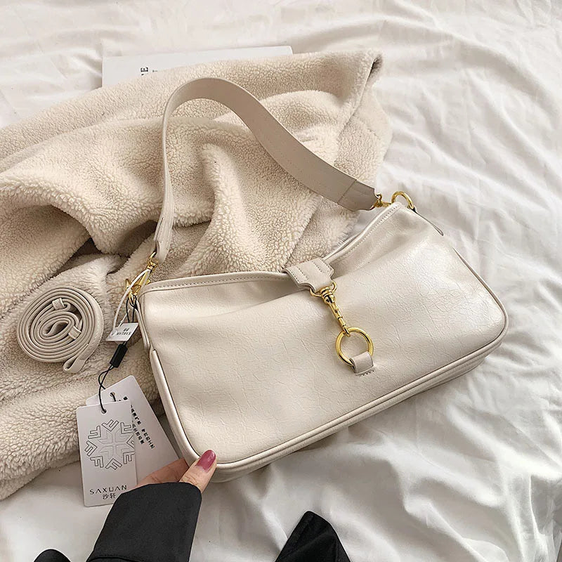 Large Soft Leather Crossbody Bags for Women Trend Designer Vintage Shoulder Bag Female Handbags and Purses Beige 32cmx18cmx6cm