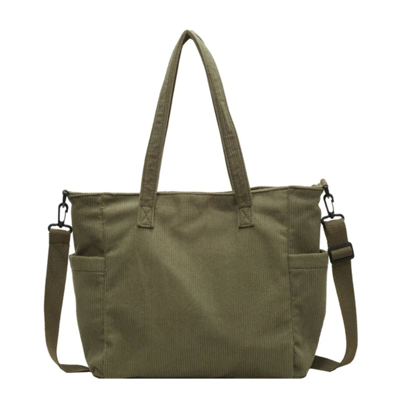 Women's Handbag Corduroy Shopper Shoulder Bag Casual Large Capacity Crossbody Bags College Student Bookbag Laptop Tote Bag green