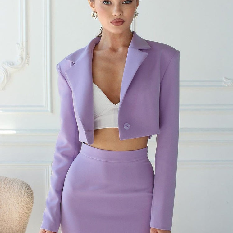 Women Long Sleeve Tops Blazers Coats Mini Skirt Two Piece Sets Fall Business Outfits Formal Suits Autumn Clothes
