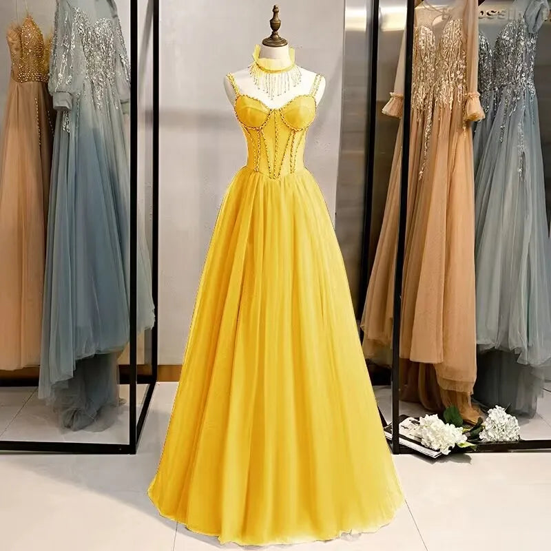 Prom Party Dresses Sexy See-Through Bodice Floor Length Evening Dress Formal Occasion Gown
