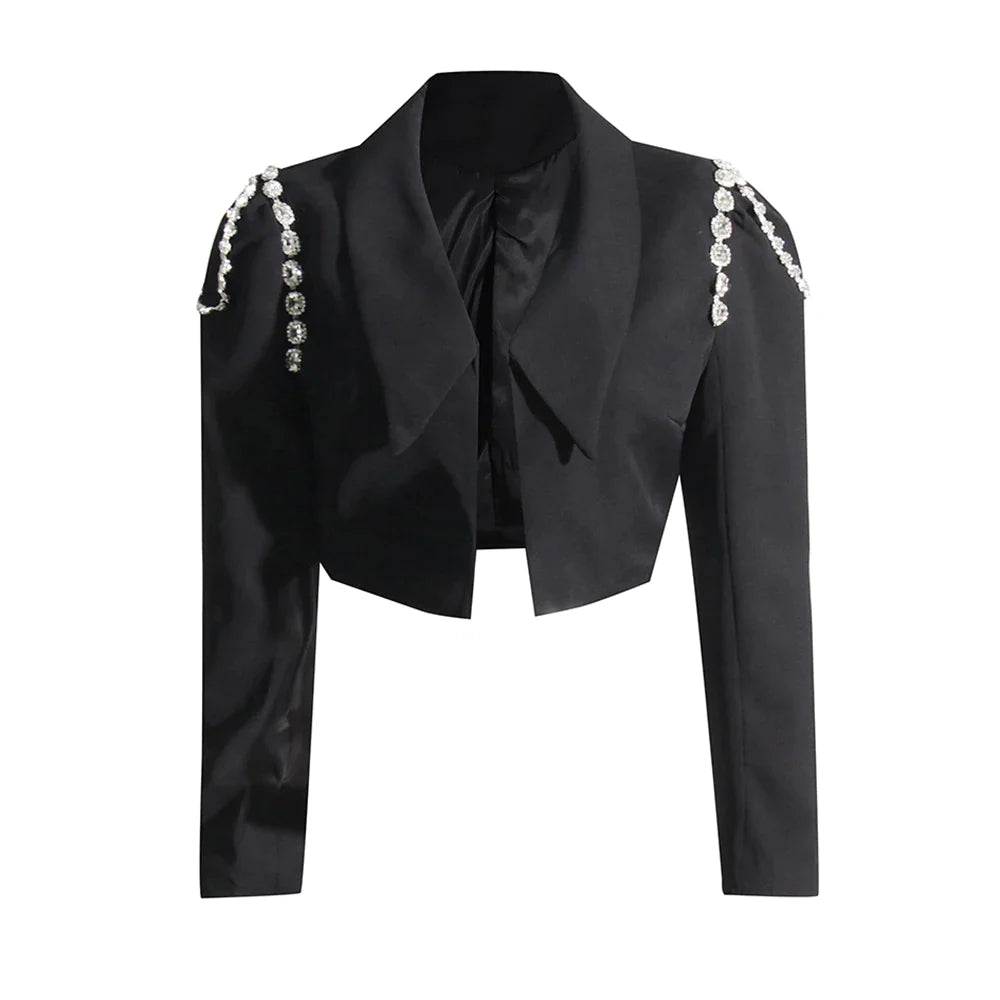 Slimming Solid Blazers For Women Lapel Long Sleeve Patchwork Diamond Temperament Blazer Female Fashion Clothing New black