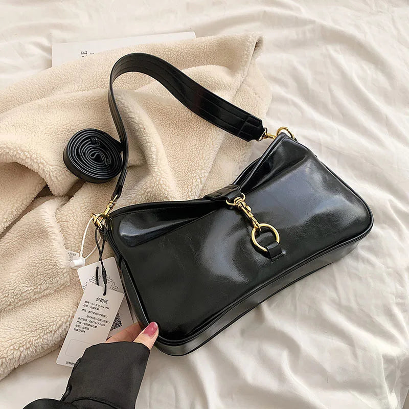Large Soft Leather Crossbody Bags for Women Trend Designer Vintage Shoulder Bag Female Handbags and Purses Black 32cmx18cmx6cm