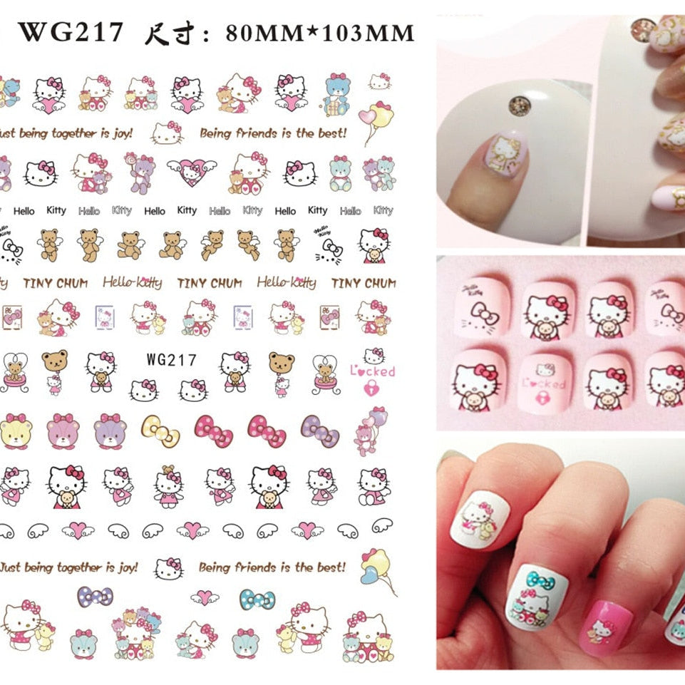 Sanrio 3D Stickers For Nails Nail Art Supplies Cartoon Hello Kitty Cinnamoroll Nail Stickers Nail Decoration Anime Nail Decals WG217