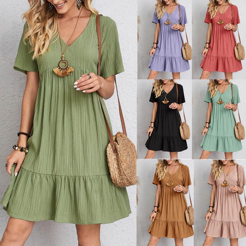 Summer Knee Length Dresses for Women 2024 New-In One-Piece Loose Casual Short Sleeve Dress Vintage Chic Maxi Midi Dress Outfits