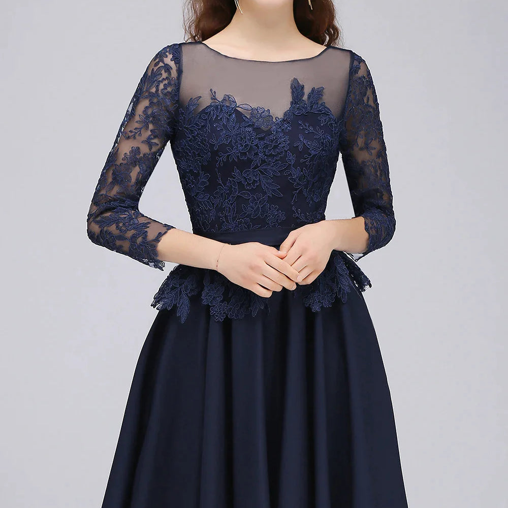 A-line Scoop Long Sleeves Lace Homecoming Dress Chiffon A Line Skirt Short Knee-Length Formal Party Gown Prom