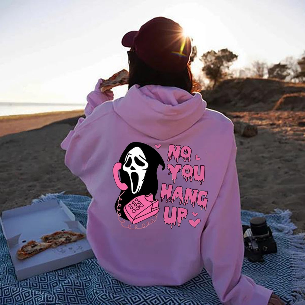 Scream No You Hang Up Crewneck Sweatshirt Ghostface Hoodies Scream Ghost Hooded Sweatshirts Scream Movie Halloween Pullover