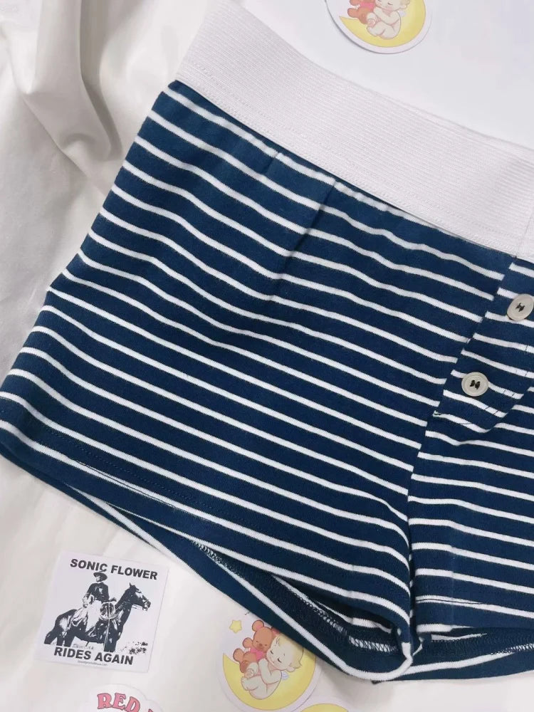 Casual Women Soft Cotton Front Buttons Shorts Summer Vintage Low Waist Female Chic Bottoms