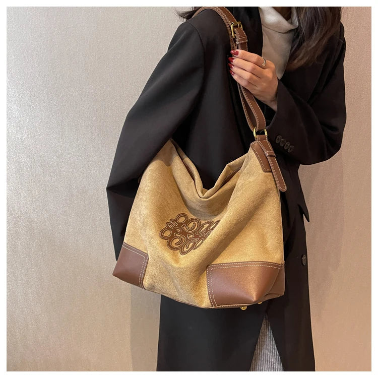 Women Luxury Brand Messenger Bags Retro Brown Crossbody Tote Bags Bucket Clutch Bag Shopping Large Capacity Travel Bag Khaki