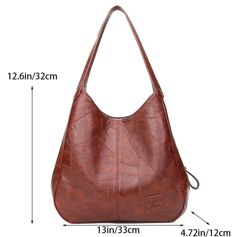 Vintage Women's Bag Leather Large Capacity Marble Grain Women's Shoulder Bag Daily Commuter Handbag