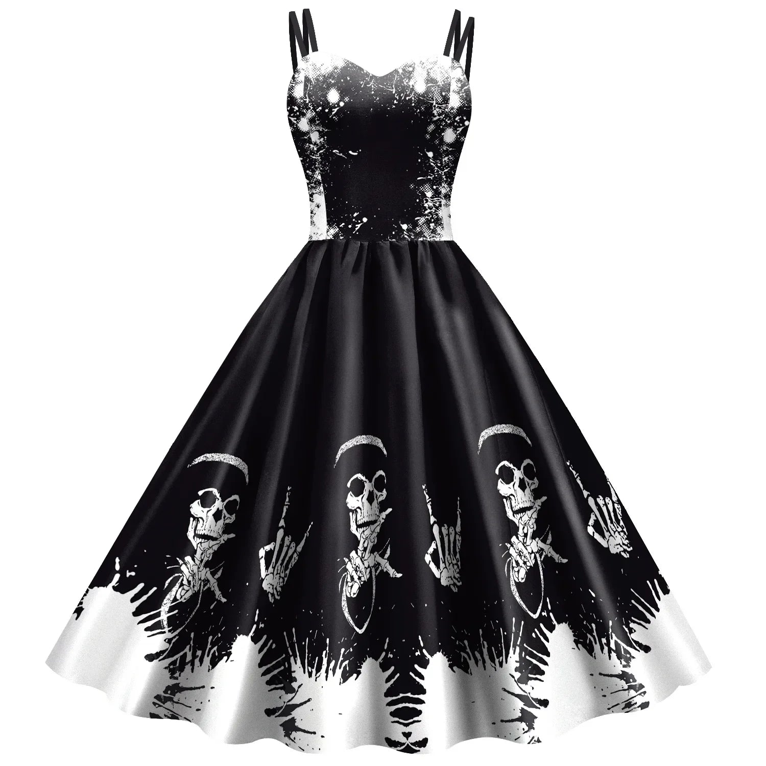 Fancy Skeleton Halloween Women Dress Girl Carnival Party Dresses Female Goth Horror Costume Rockabilly Dress B361-1012