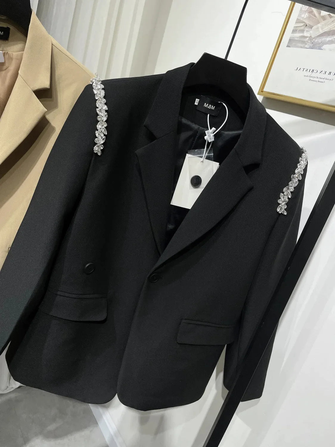 Spring Luxury diamond Suit Blazers Women medium long fashion suit skirt bow long sleeve suit Blazers Cool silver suit 20 colors 9666 Black