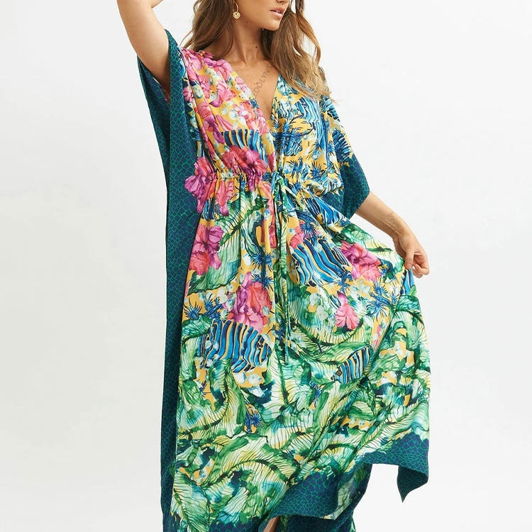 Plus Size Kaftan Beach Tunic Women Summer Beachwear Swimsuit Cover Up 1087