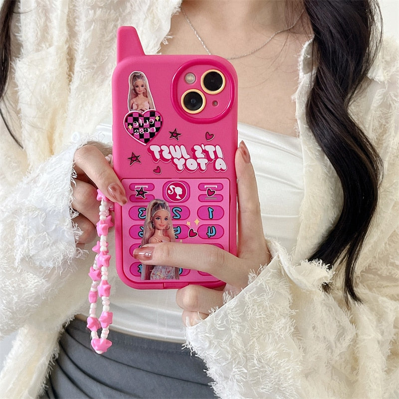 Y2K Girls Mirror Mobiltelefonfodral Barbie Mode Kvinnor Iphone 14Promax Shell 12 13 Xr Smartphone Skyddsskal Nyckelring Present