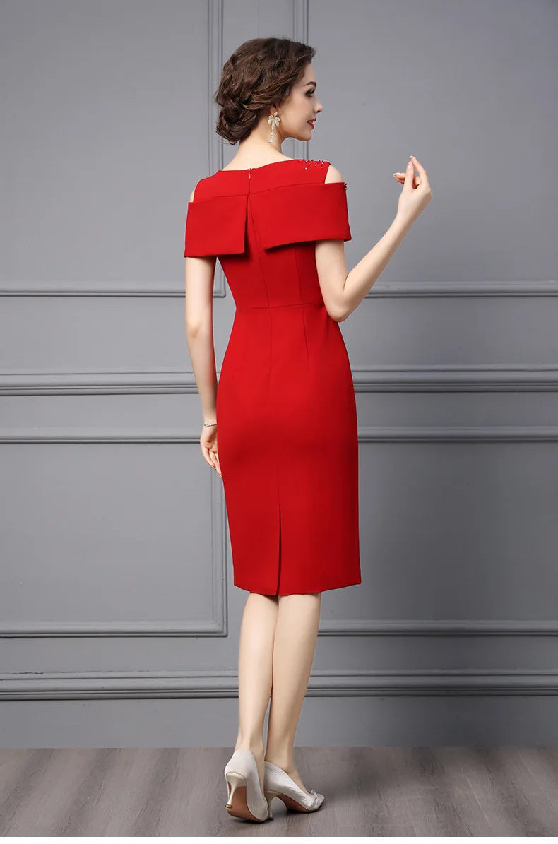 Beading Diamond Red Party Dresses for Women Elegant Luxury Evening Prom Vestidos Robe Summer Cocktail Off The Shoulder