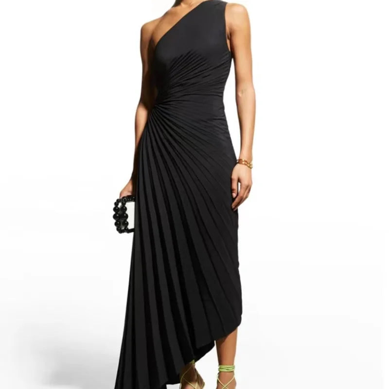 Summer Chic and Elegant Woman Maxi Dress White Ruffle Pleated Sexy Sleeveless Party Long Robe Luxury Evening Formal Clothes Back