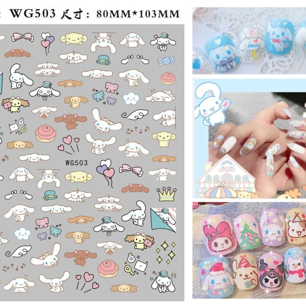 Sanrio 3D Stickers For Nails Nail Art Supplies Cartoon Hello Kitty Cinnamoroll Nail Stickers Nail Decoration Anime Nail Decals WG503