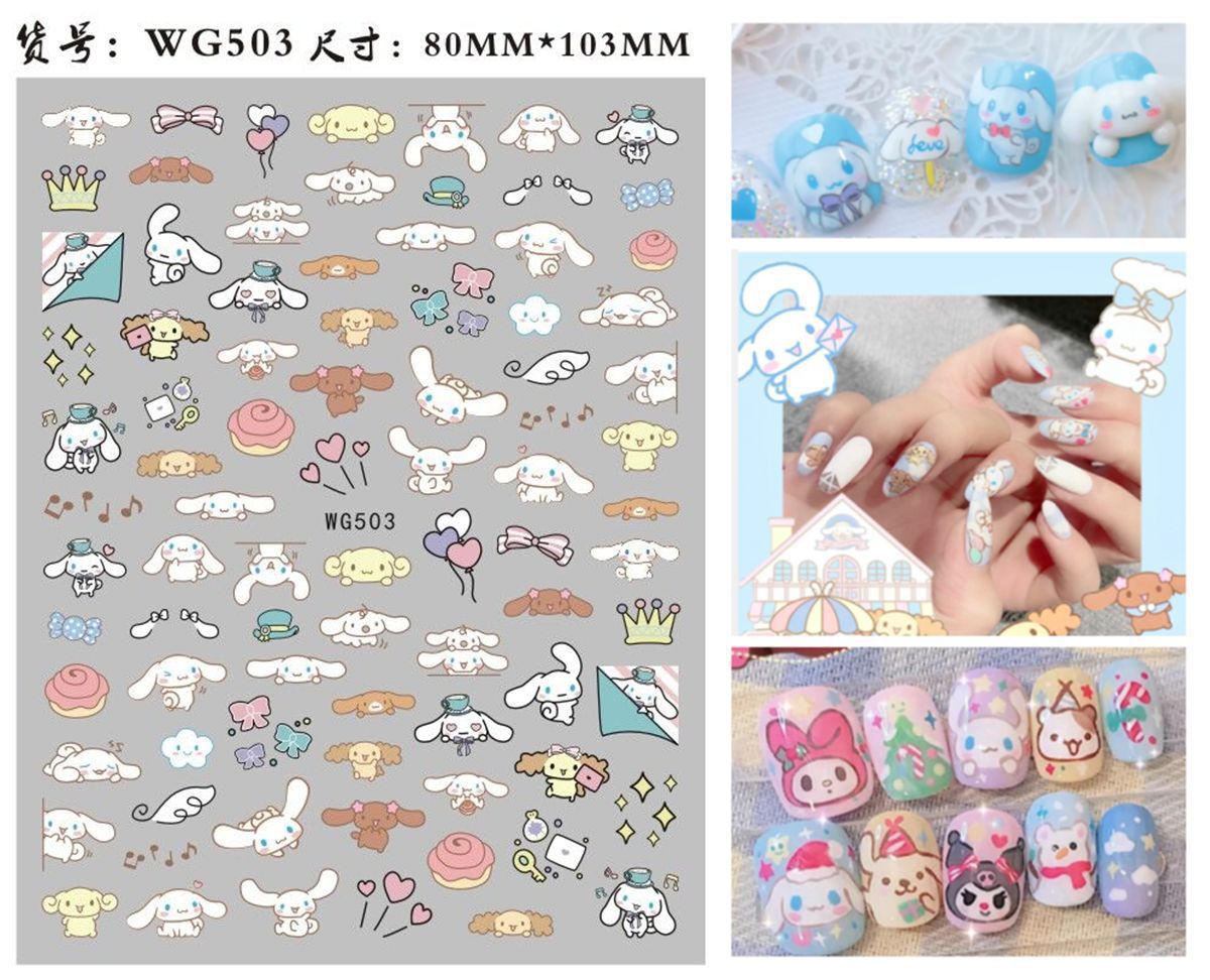 Sanrio 3D Stickers For Nails Nail Art Supplies Cartoon Hello Kitty Cinnamoroll Nail Stickers Nail Decoration Anime Nail Decals WG503